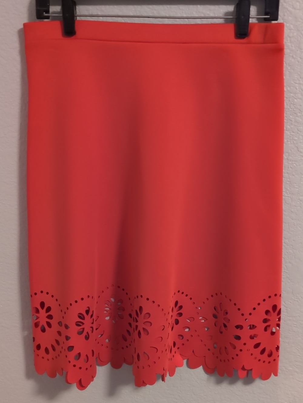 Spense Orange Laser-Cut Lacey A-Line Skirt
